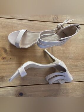 Candie's Beige Patent Open-Toe Ankle Strap Heels